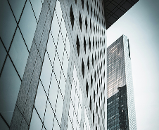 Exterior view of a modern glass office building